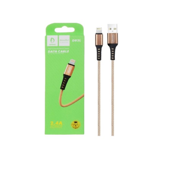 CABO DE DADOS DE CARREGAMENTO RÁPIDO DENMEN D02L PARA IPHONE 2.4A DOURADO